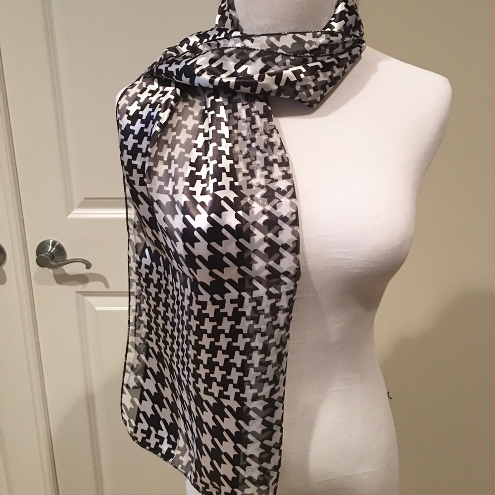 Black White Houndstooth Long Scarf Sash